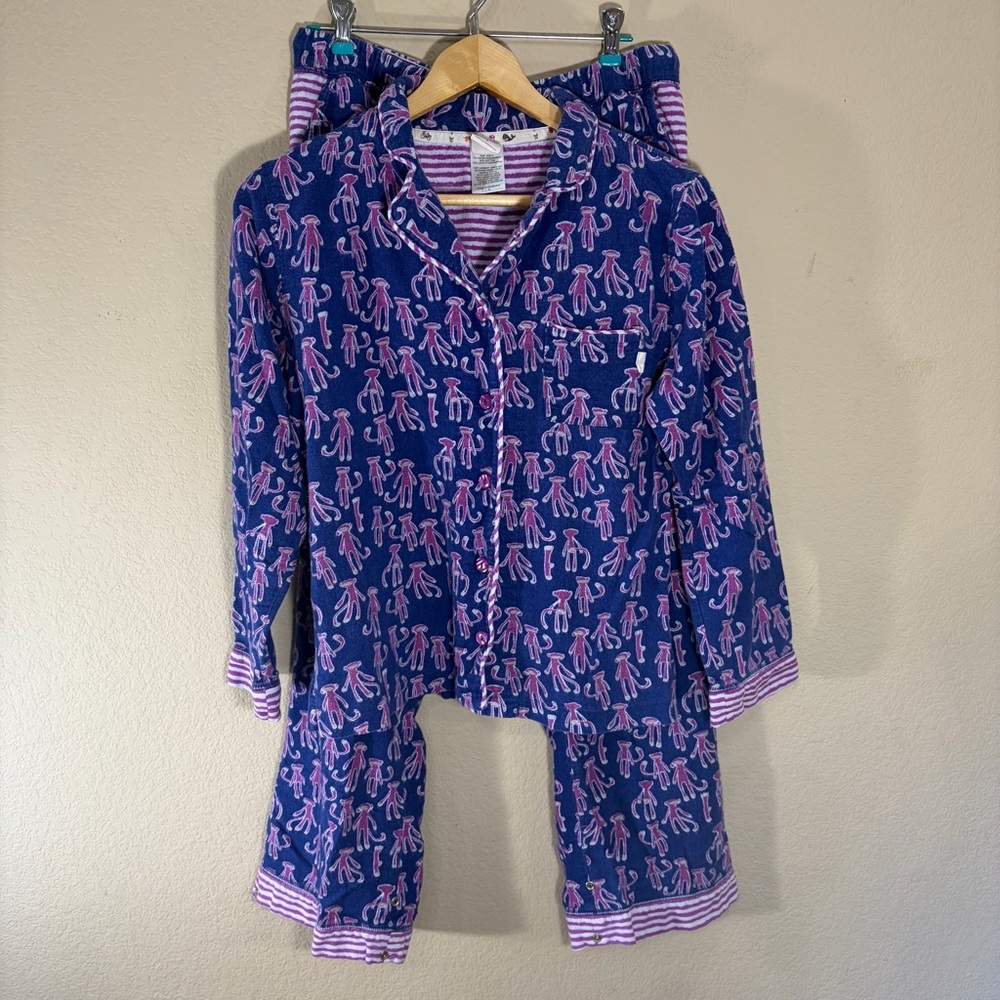 Munki Munki 2pc Purple Monkey Pajama Women’s Pants & Top Sz S Comfy Lounging